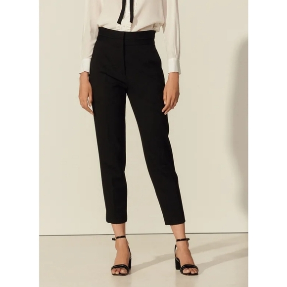 🆕 Sandro Paris Black Noir Stretch Fabric Carrot Pants Size 36 - Picture 1 of 13